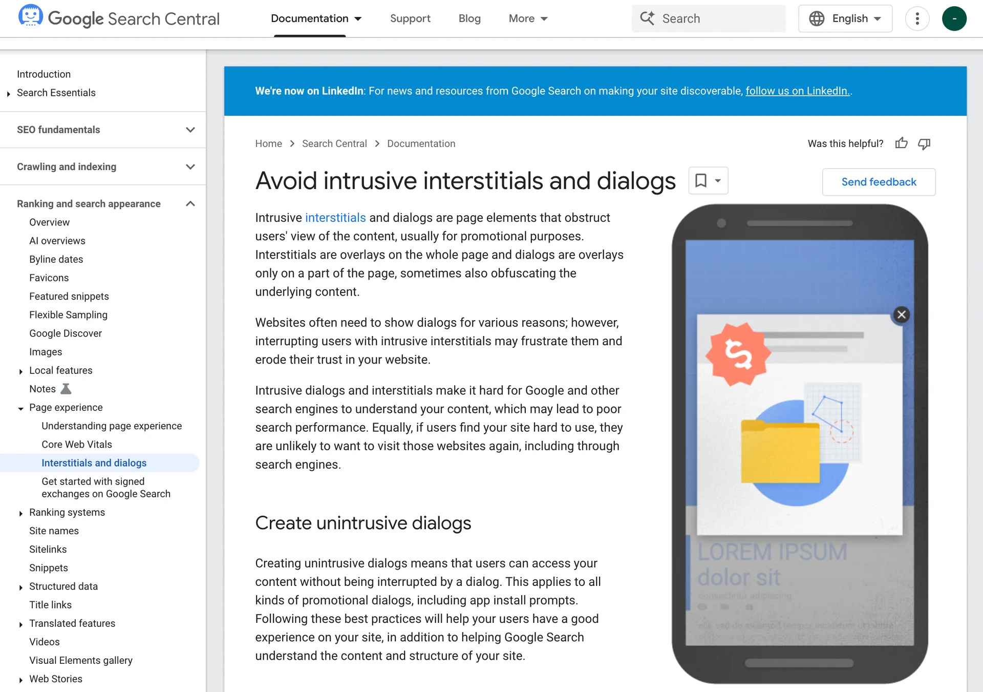 Avoid intrusive interstitials and dialogs