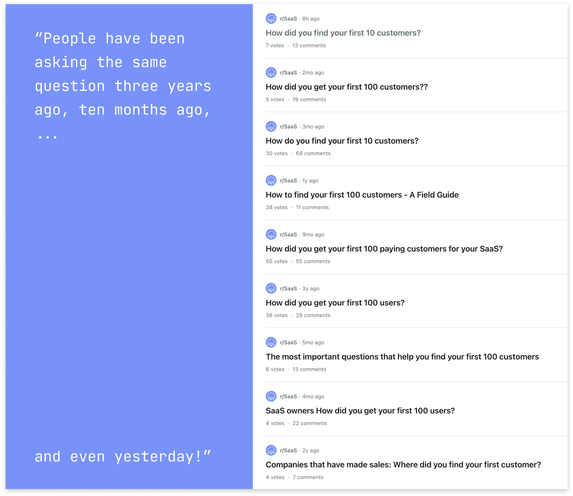 People have been asking the same question three years ago, ten months ago, and even yesterday!