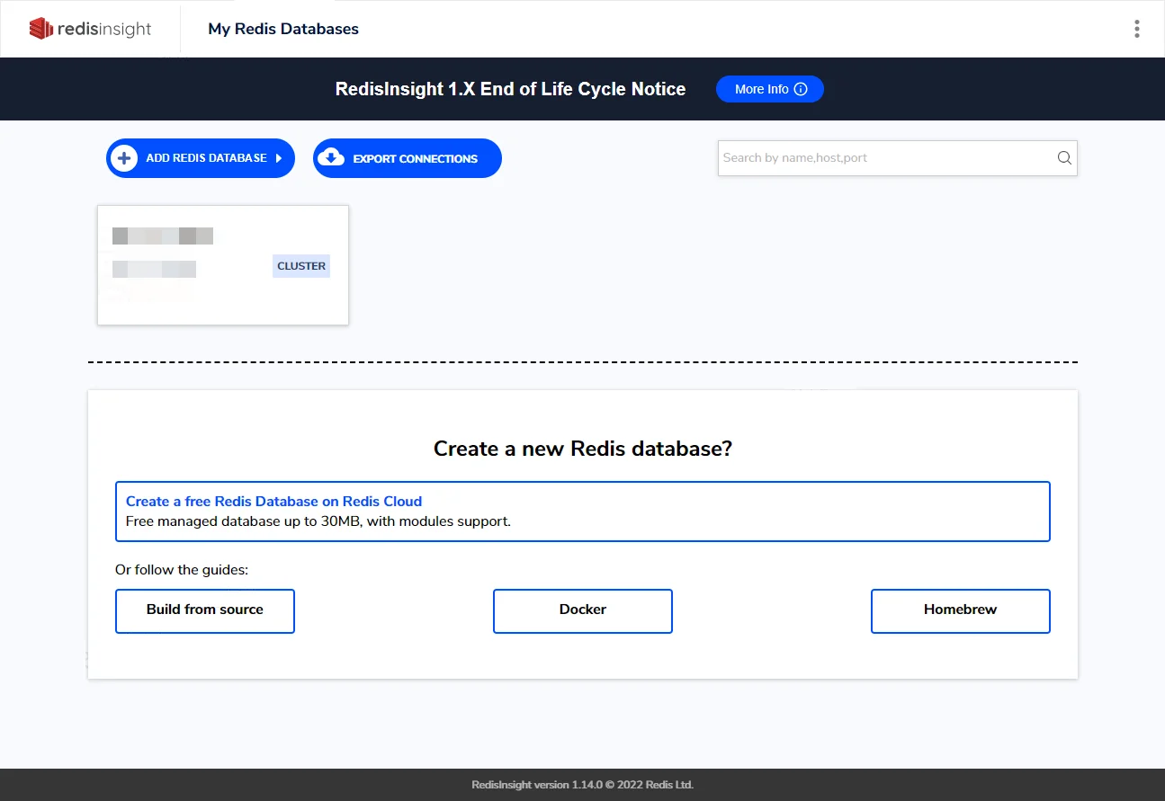 RedisInsight Main Page