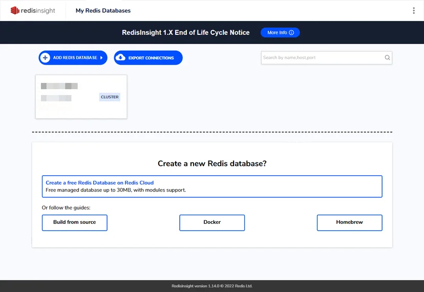RedisInsight Main Page