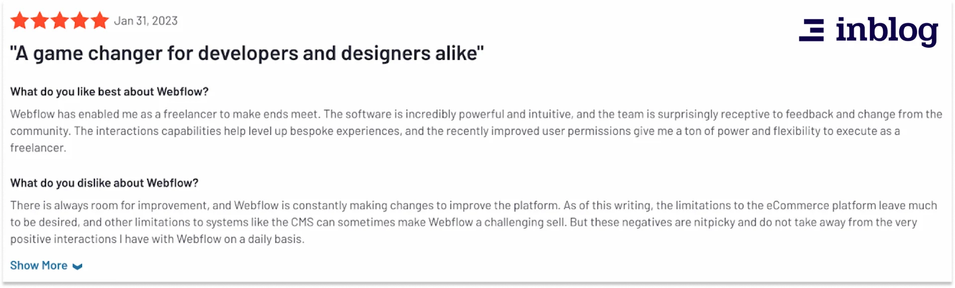 webflow review - g2