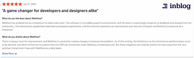 webflow review - g2
