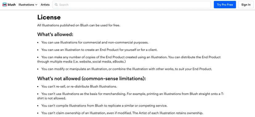 License information of Blush