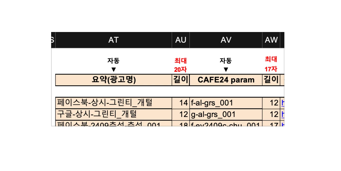 240910_무료 UTM 빌더 UTM 파라미터 관리템플릿_2-5. 카페24 파라미터