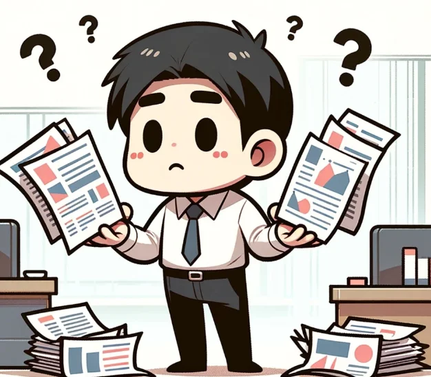 국가마다 다른 특허제도로 인해 혼란을 겪는 변리사의 상황을 표현한 이미지