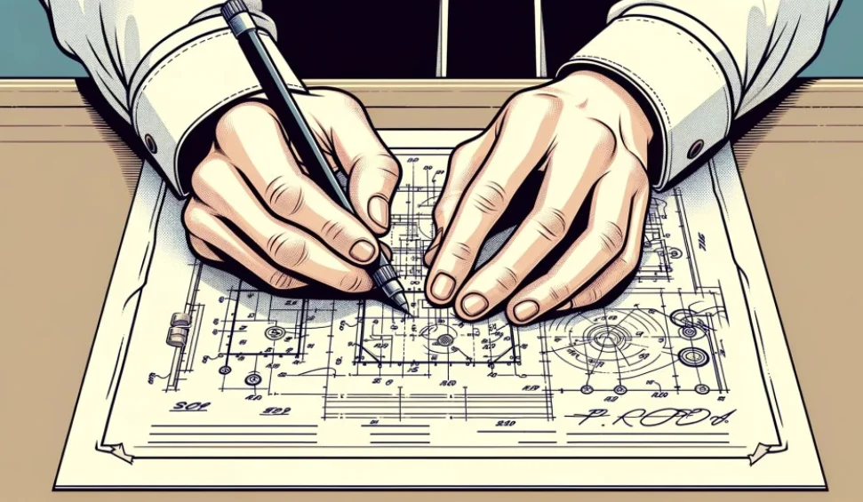 PCT 국제특허 출원을 위해 라인드로잉 방식으로 도면을 작성하는 도면사 작업 장면