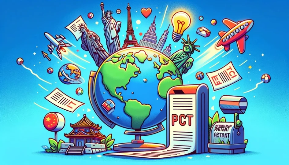 PCT 국제출원 절차와 비용 흐름을 나타낸 개념 일러스트