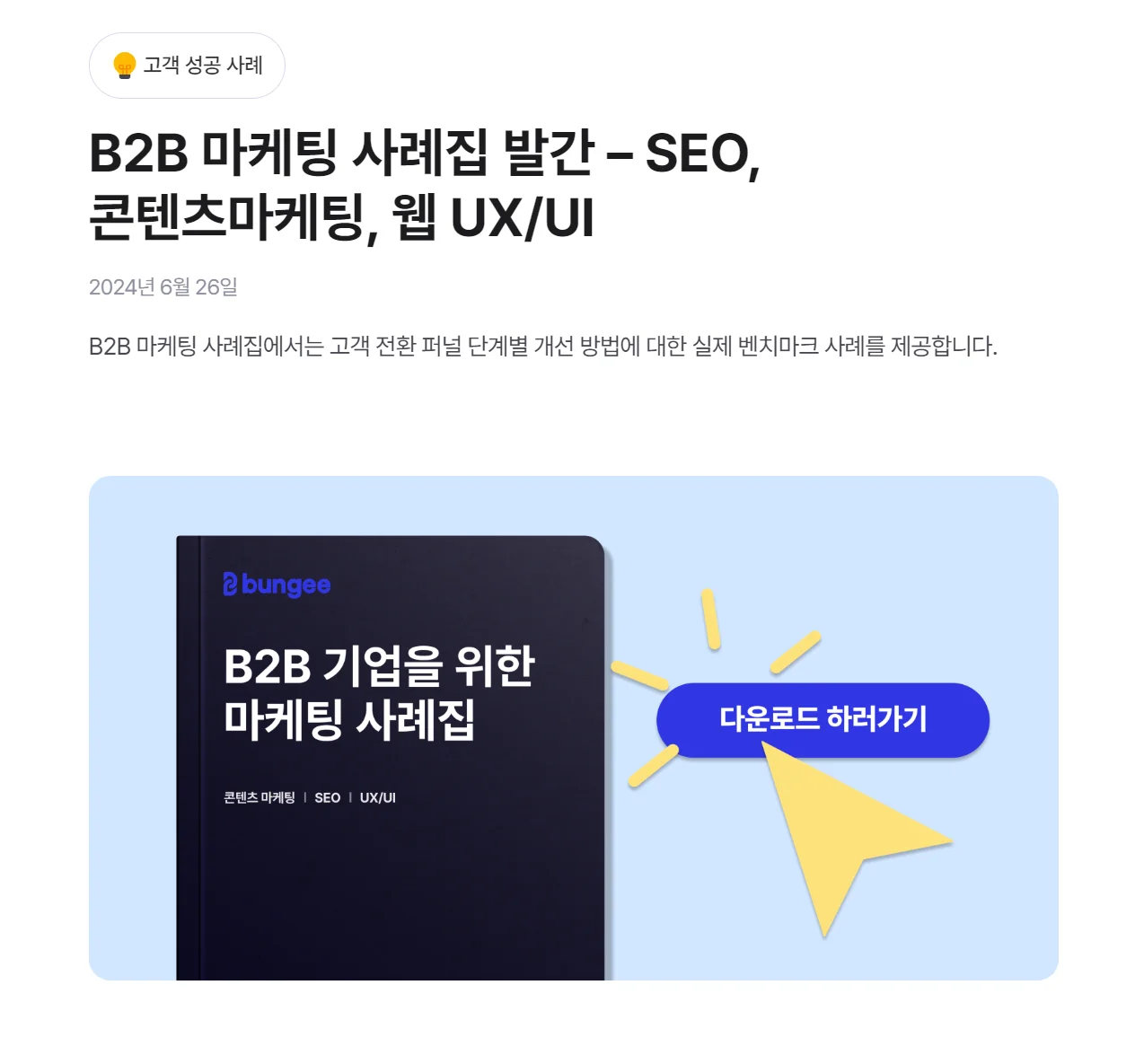 B2B 마케팅 사례집 발간 – SEO, 콘텐츠마케팅, 웹 UX/UI