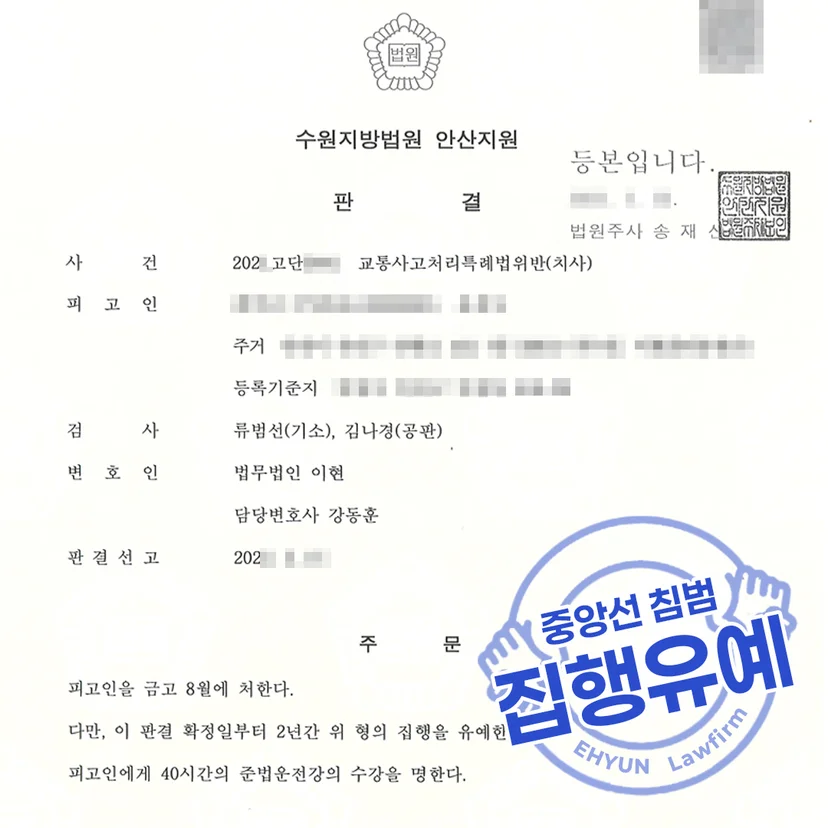 중앙선 침범 집행유예 판결문