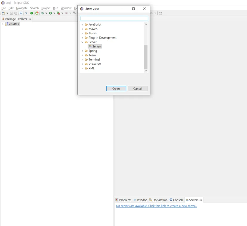 WINDOW → Show view → other 에 ‘Servers’ -> Open