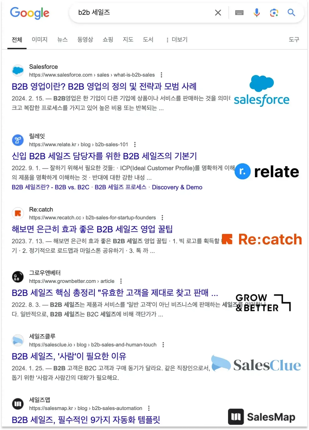 경쟁사들이 상위 노출되고 있는 구글 검색 화면