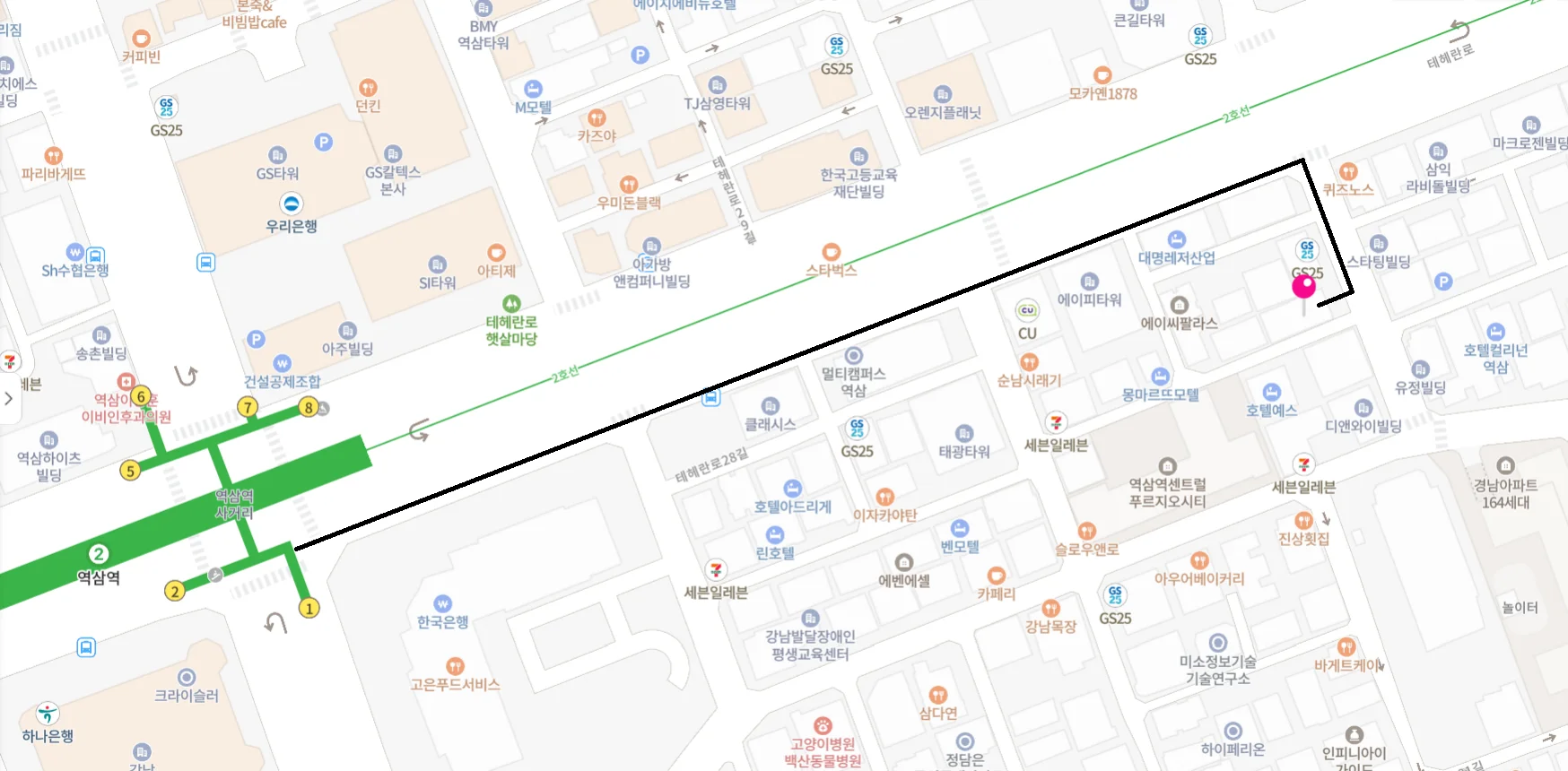 오피스B 역삼2호점은 역삼역 1번 출구에서 5분 거리 역세권입니다.