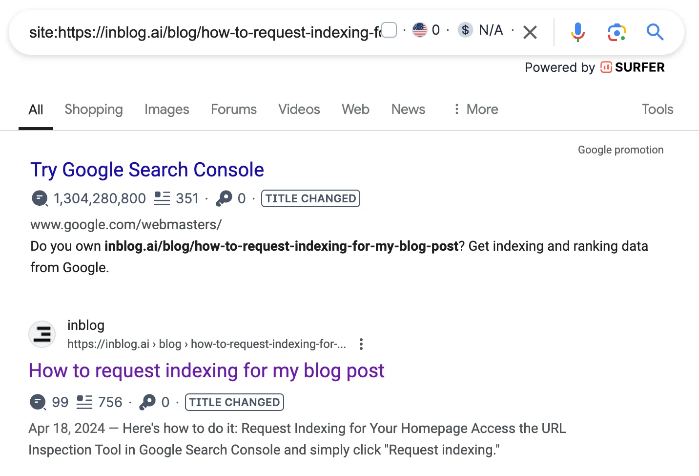 색인이 완료된 페이지