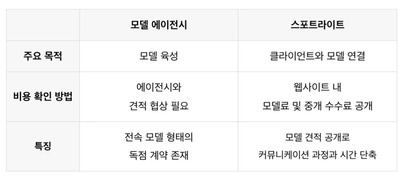 모델 에이전시와 모델 섭외 플랫폼 스포트라이트의 차이점