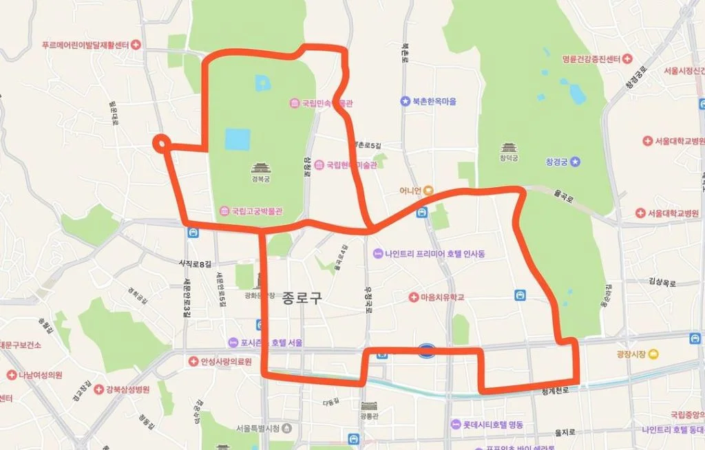 GPS로 그린 러닝 코스 중 강아지 모양을 닮은 종로의 댕댕이런