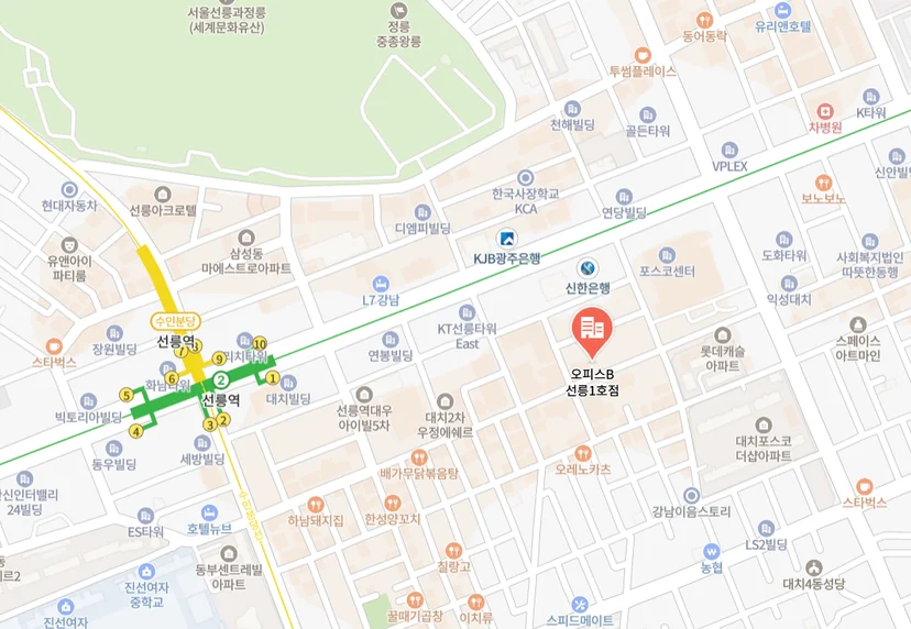 오피스B 선릉1호점 위치, 포스코센터 3분 거리