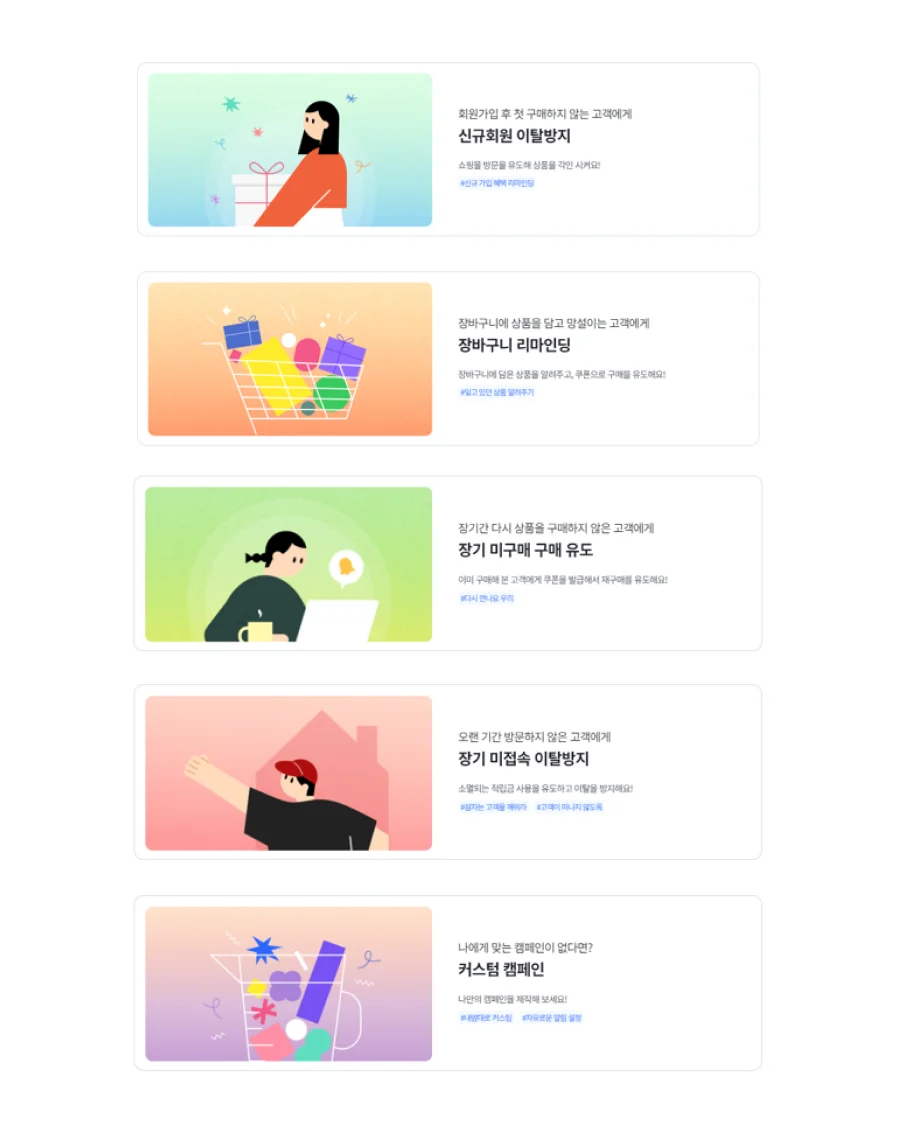 카카오 친구톡 캠페인에서 기본 제공하는 메시지 템플릿 5종