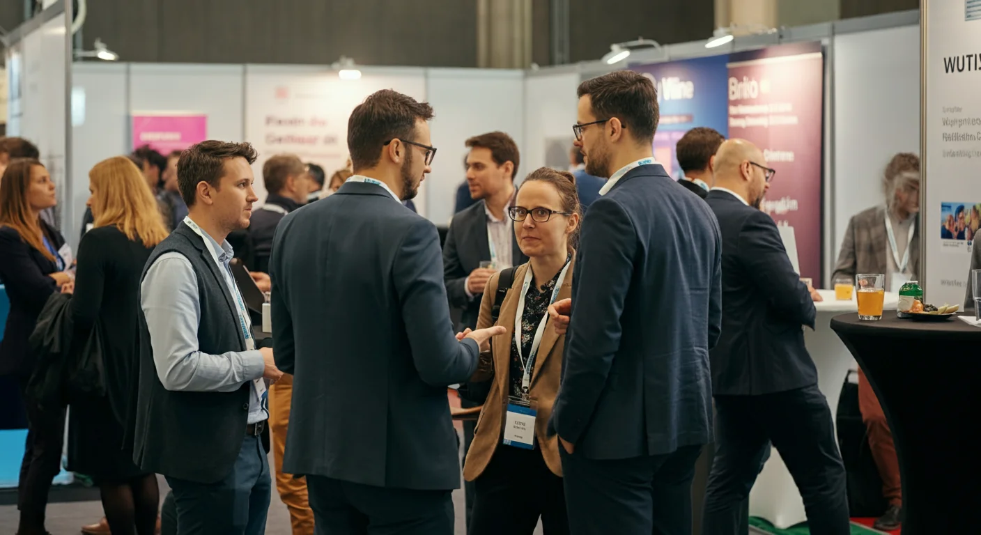 행사장에서 네트워킹을 하는 기업 관계자들