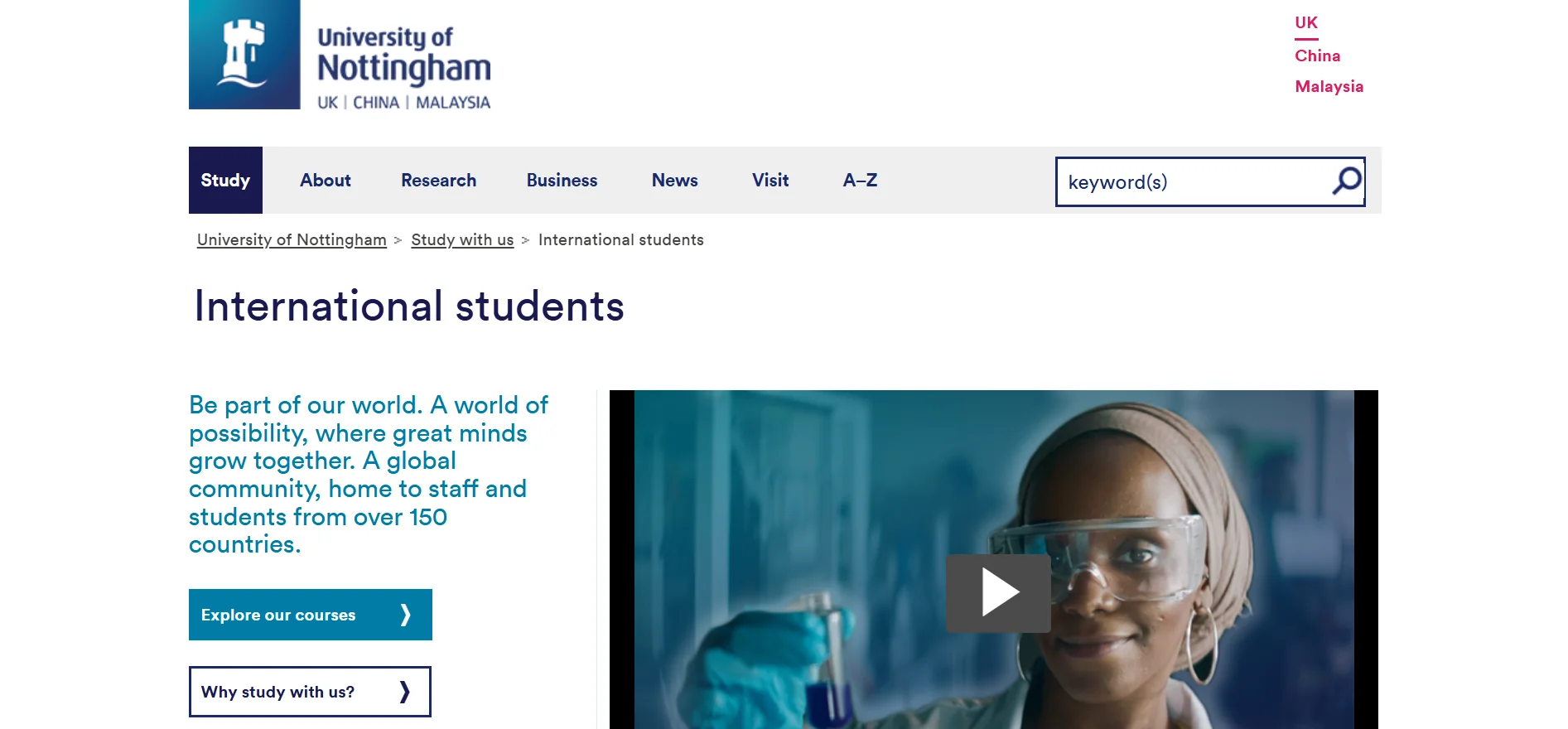 University of Nottingham’s International Applicants Page 