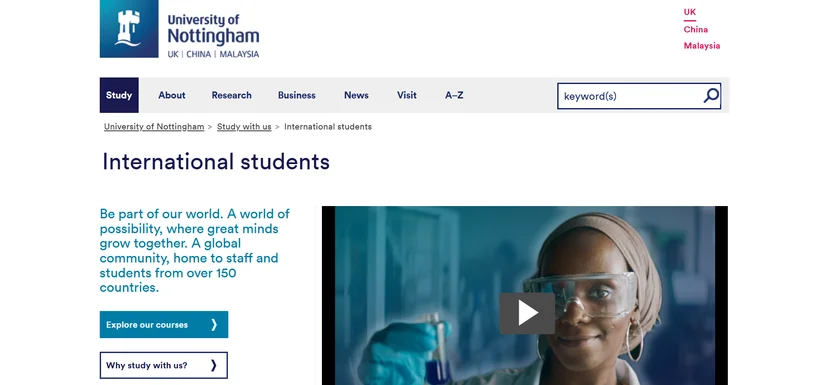 University of Nottingham’s International Applicants Page 