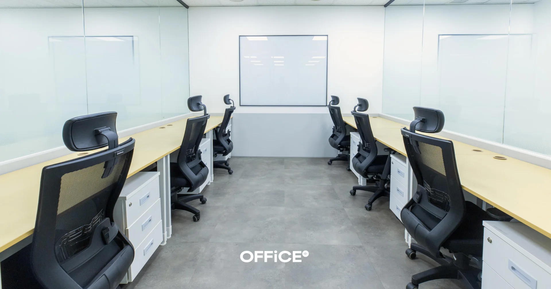 오피스B 사무실 책상 배치, 배면형 예시