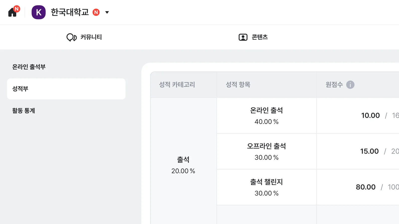 클라썸 LXP/LMS의 출석과 성적관리 기능