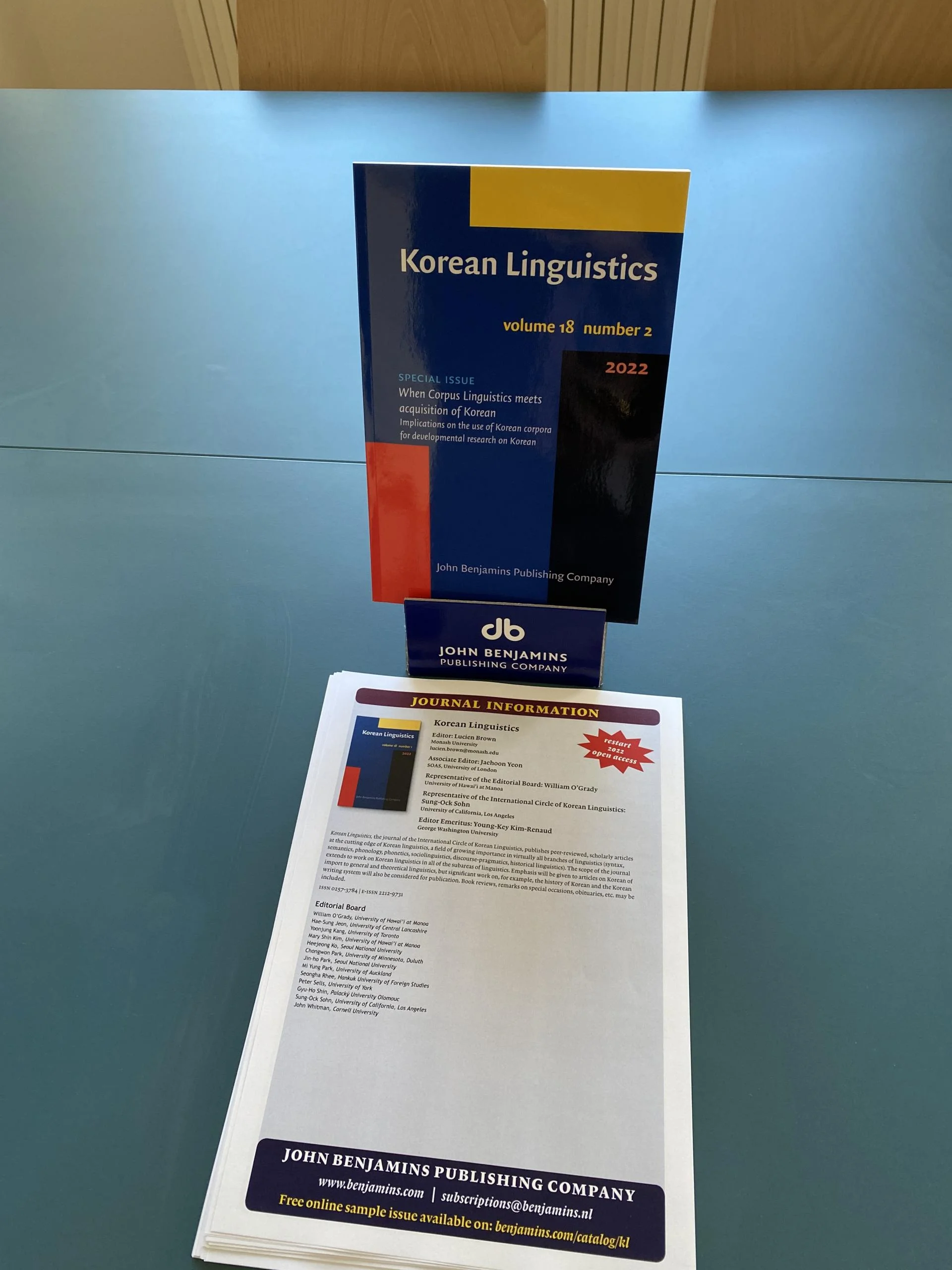 John Benjamins Publishing Company에서 발행하는 Linguistics 분야 Q2급 저널 'Korean Linguistics'