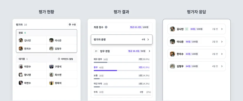 나인하이어 지원자 평가 기능