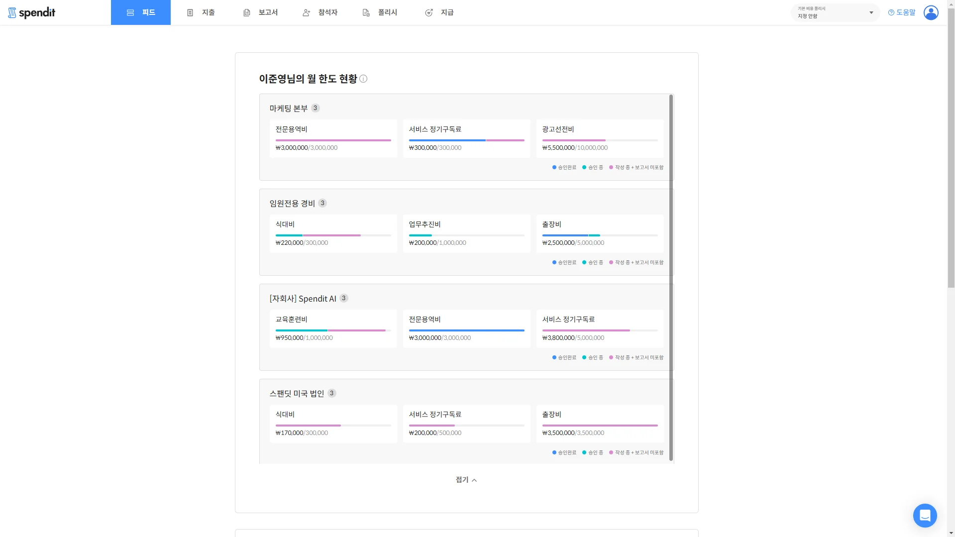 피드 탭 월 한도 현황