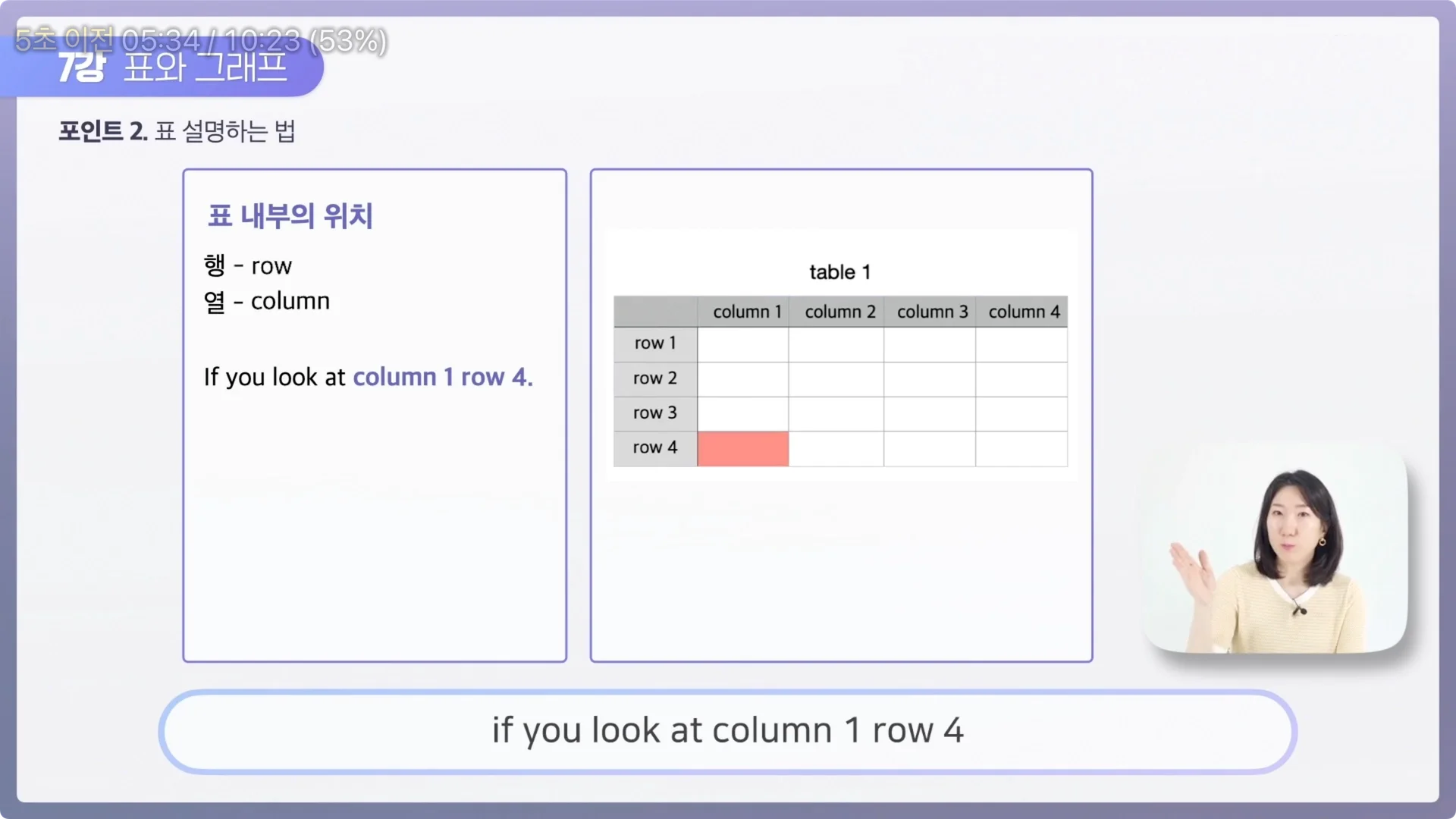 영어로 행과 열 표현하기