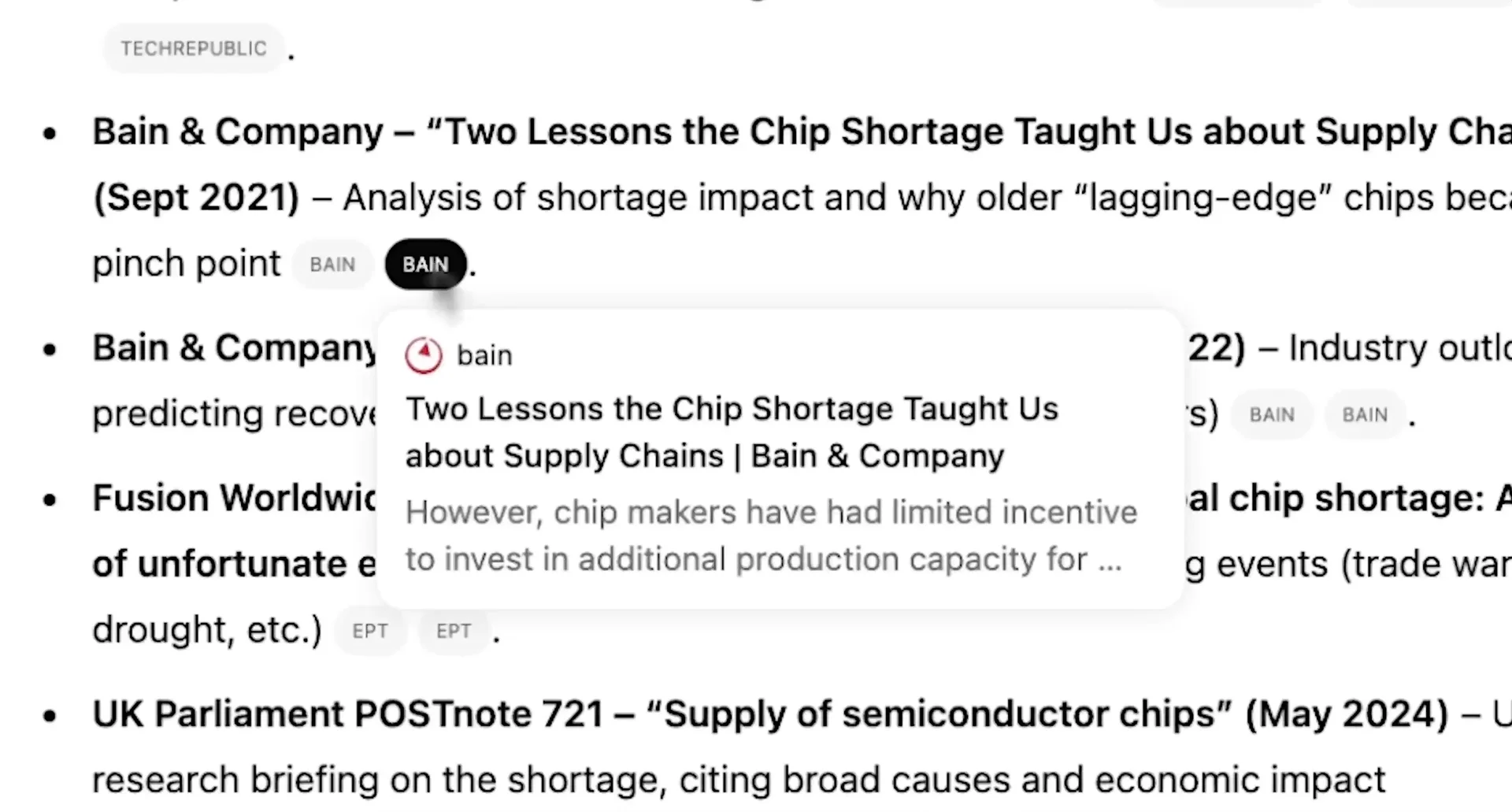 신뢰할 수 있는 출처를 보여주는 Deep research