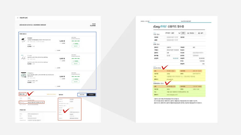Company product order details and receipts