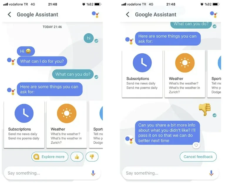 챗봇 사용자 피드백 반영 예시
