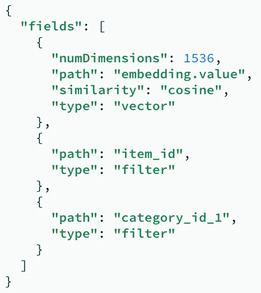 MongoDB 벡터 검색 인덱스 명세 예시