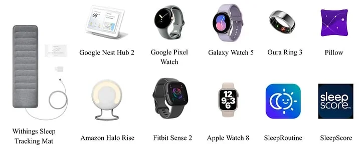 비교 연구에 사용된 11개 수면 측정 기기