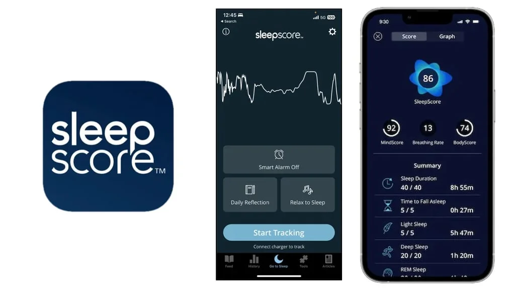 슬립 스코어(Sleep score). 왼쪽은 실제 앱을 켰을 때의 화면