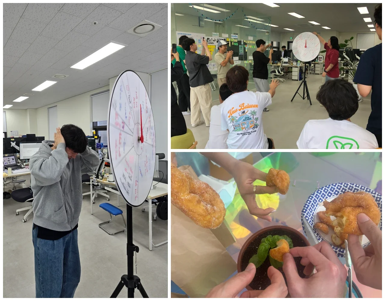 지금 바로 집으로 나오기를 희망하는 seunglo님 & 나이쏨이 걸려 henry님이 사주신 꽈배기를 먹는 구성원들