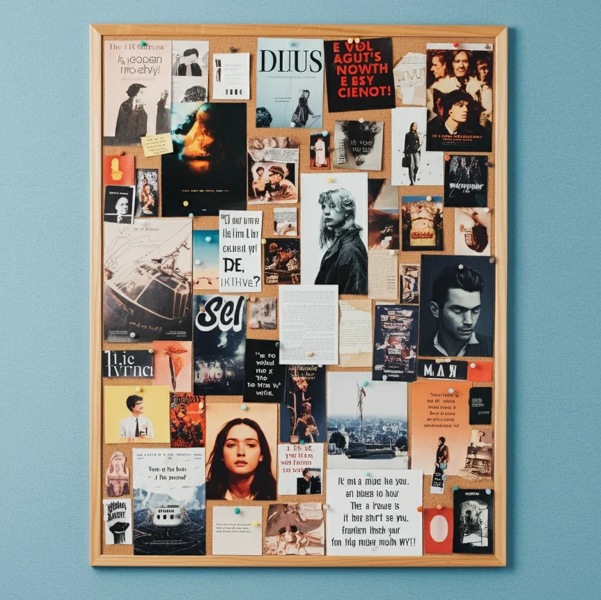 이미지, 문구 등으로 구성된 비전보드 일러스트 이미지 (출처 AI)