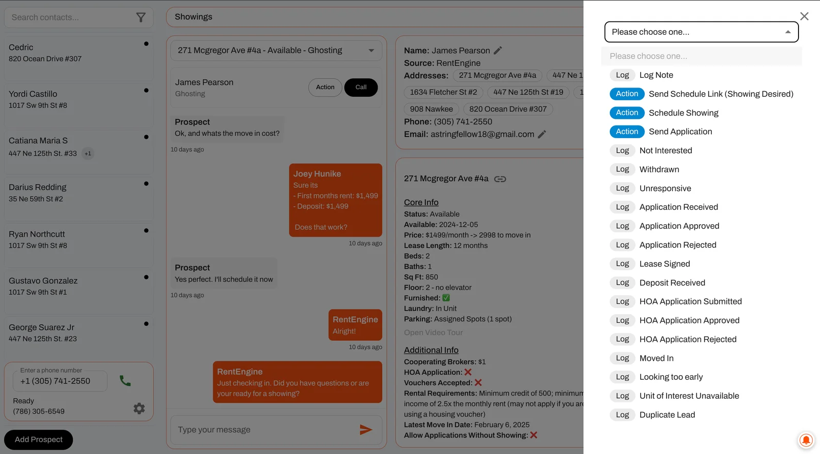 Log manual leasing events and internal notes. RentEngine automatically many events for you