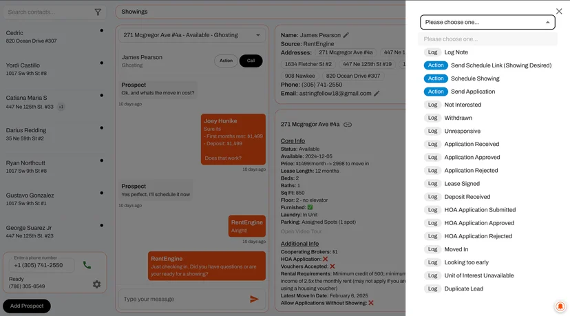 Log manual leasing events and internal notes. RentEngine automatically many events for you