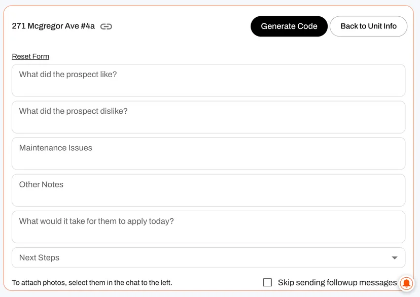 Log feedback and next steps right away for in-person showings