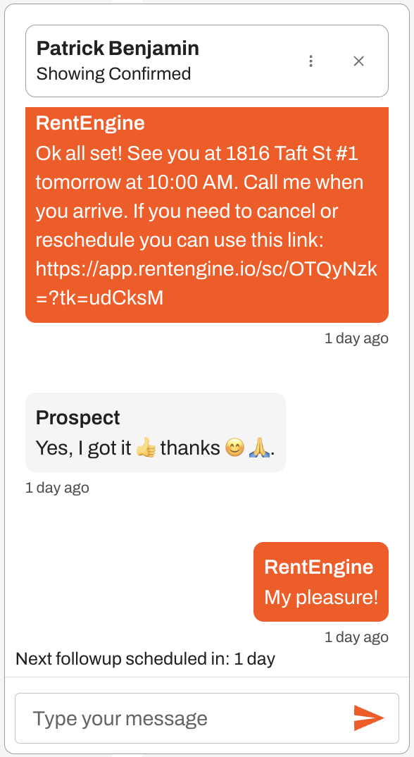 Example of Integrated Messaging with an interested prospect