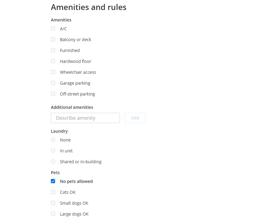 Make sure to fill in all of your properties features and add Additional Amenities