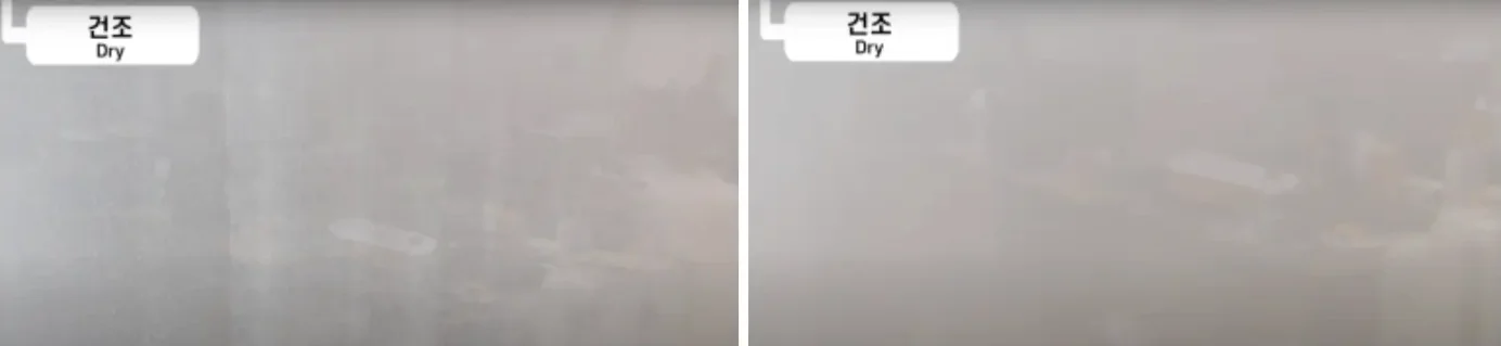 (Left) Roller marks before drying, (Right) Roller marks that disappeared after drying