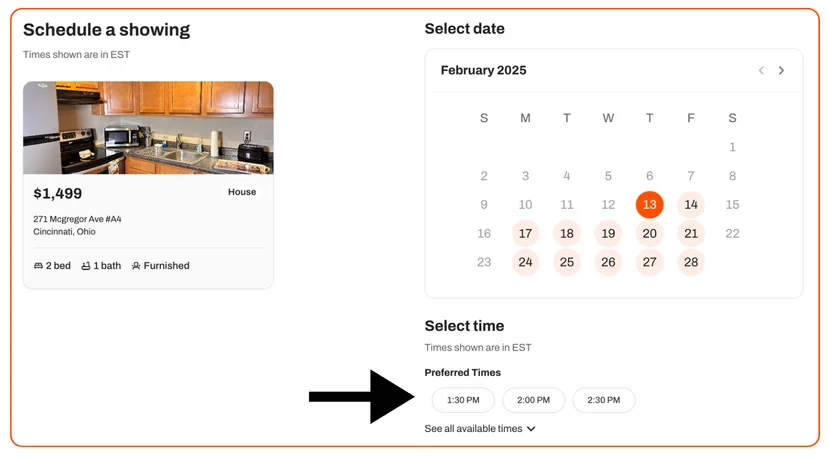 Screen indicating how to set up stacking and piggybacking when scheduling a showing
