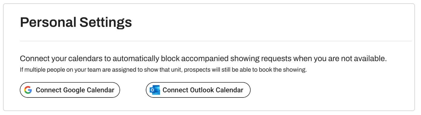 Screenshot of the process of syncing your Google or Outlook calendar