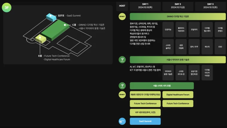디지털 혁신 페스타 2024가 열리는 코엑스 Hall A, 3층 배치도 및 행사 소식