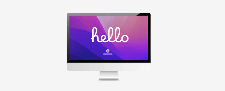 아이맥 이미지에 hello라는 글씨가 있는 이미지