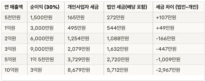 매출에 따른 세금 비교