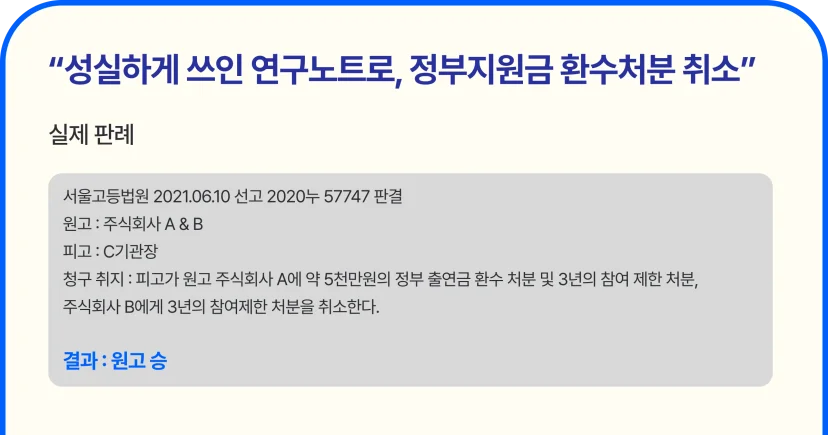 성실하게 쓰인 연구노트로, 정부지원금 환수처분 취소